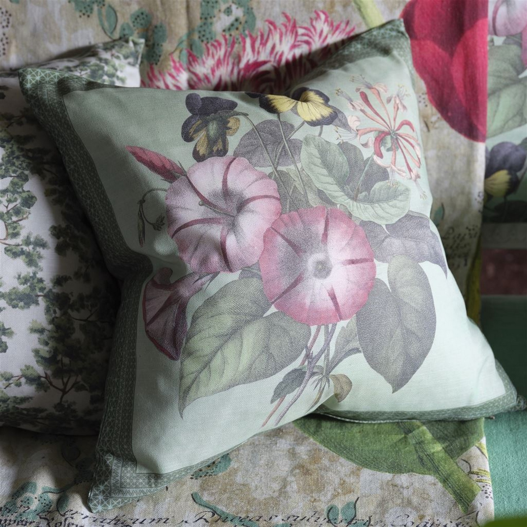 Botany Floral Cushion In Sage Green By John Derian